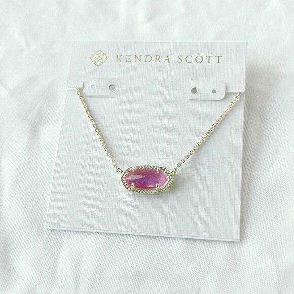 Kendra Scott Elisa Fuchsia Kyocera Opal Gold Necklace - Picture 1 of 3